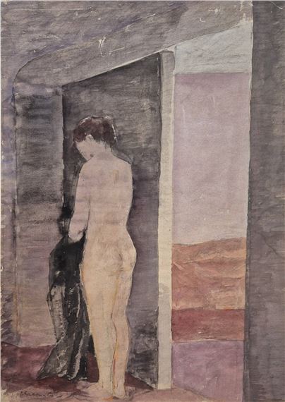 Staand naakt in kamer. - Johannes Maria Groenestein