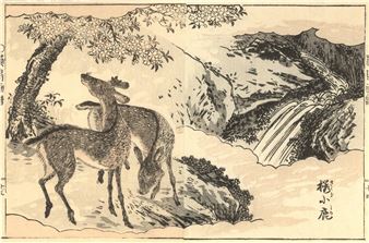 Two red fox sparrows - Bairei Hyakucho Gafu