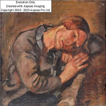 (Graz 1900 - 1975, Ausbildung an der Kunstgewerbeschule Graz wiener Akademie, Mitglied der Vereinigung bildender Künstler Steiermarks) rückseitig betitelt &quot;Bildnis&quot;, handsigniert Wohlfahrt, Öl auf Karton, Bildausschnitt 43,5 x 34,5 cm, gerahmt, krakeliert - Johannes Wohlfahrt