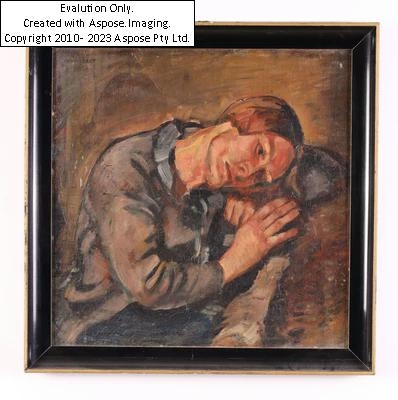 Artwork by Johannes Wohlfahrt, (Graz 1900 - 1975, Ausbildung an der Kunstgewerbeschule Graz wiener Akademie, Mitglied der Vereinigung bildender Künstler Steiermarks) rückseitig betitelt "Bildnis", handsigniert Wohlfahrt, Öl auf Karton, Bildausschnitt 43,5 x 34,5 cm, gerahmt, krakeliert, Made of oil on cardboard