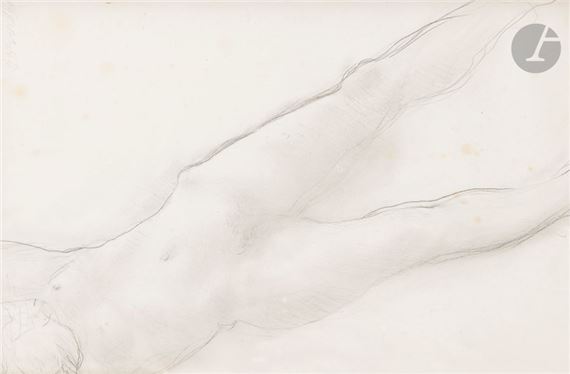Nude lying down, arms raised behind the head, circa 1910