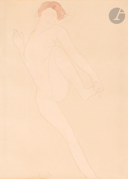 Artwork by Auguste Rodin, Femme nue à demi allongée, un pied dans la main (after the drawing known as Mercure), circa 1900, Made of Graphite and watercolor on wove paper