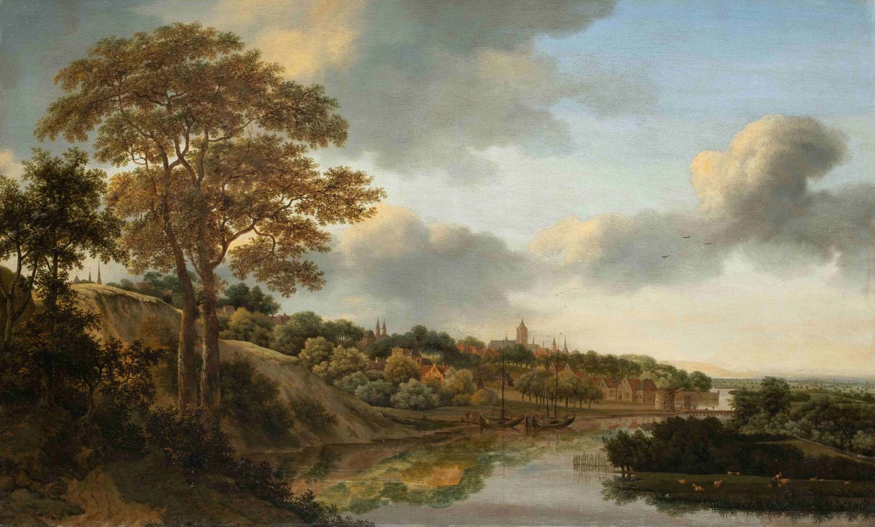 Artwork by Johan Lagoor, Arnhem on the banks of the river Rhine, Made of oil on canvas
