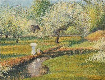 Figures with a parasol in a summer landscape - André Leveillé