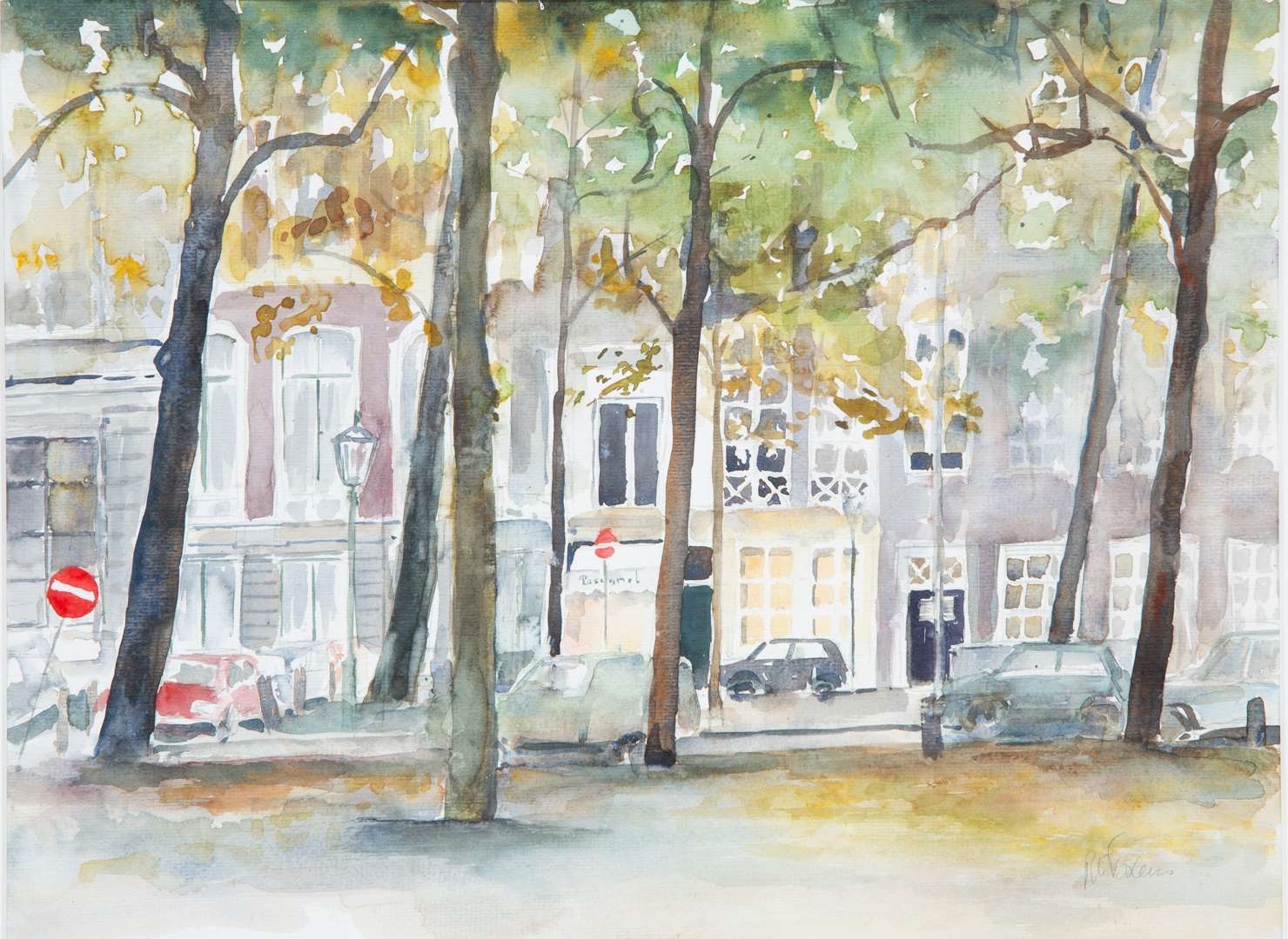 Artwork by Renée Toulens, Lange Voorhout, Made of potlood en aquarel