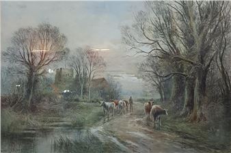 HENRY J KINNAIRD - GILT FRAMED WATERCOLOUR - A USSEX LANE 35X51.5CM - Kinnaird