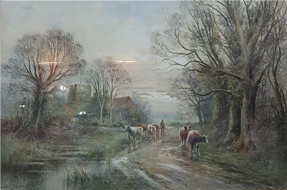 HENRY J KINNAIRD - GILT FRAMED WATERCOLOUR - A USSEX LANE 35X51.5CM - Kinnaird