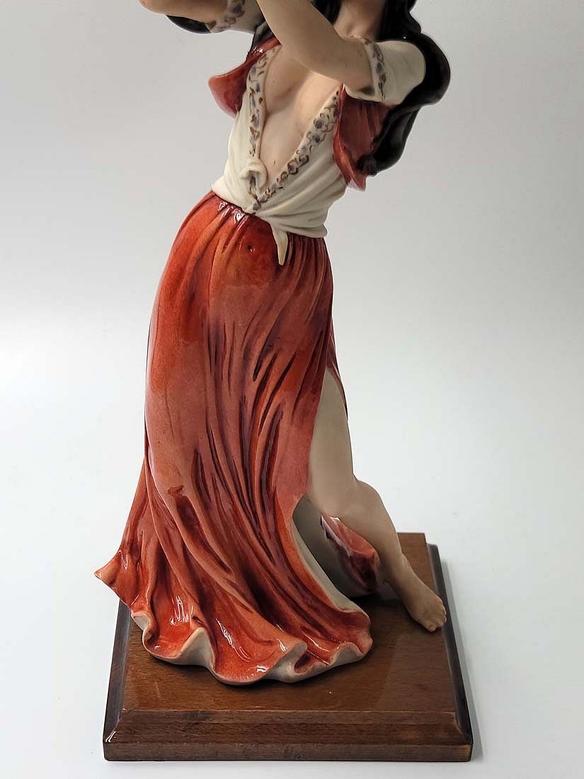 Artwork by Giuseppe Armani, Gypsy Tambourine Dancer, A Large Very Rare Capodimonte G. Armani Signed Sculpture, Made of hand painted porcelain figurine