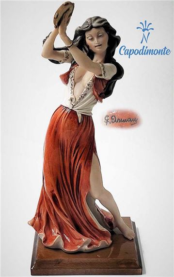 Gypsy Tambourine Dancer, A Large Very Rare Capodimonte G. Armani Signed Sculpture by Giuseppe Armani, circa 1980
