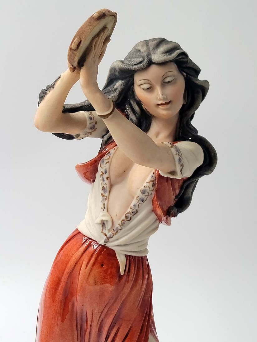 Artwork by Giuseppe Armani, Gypsy Tambourine Dancer, A Large Very Rare Capodimonte G. Armani Signed Sculpture, Made of hand painted porcelain figurine