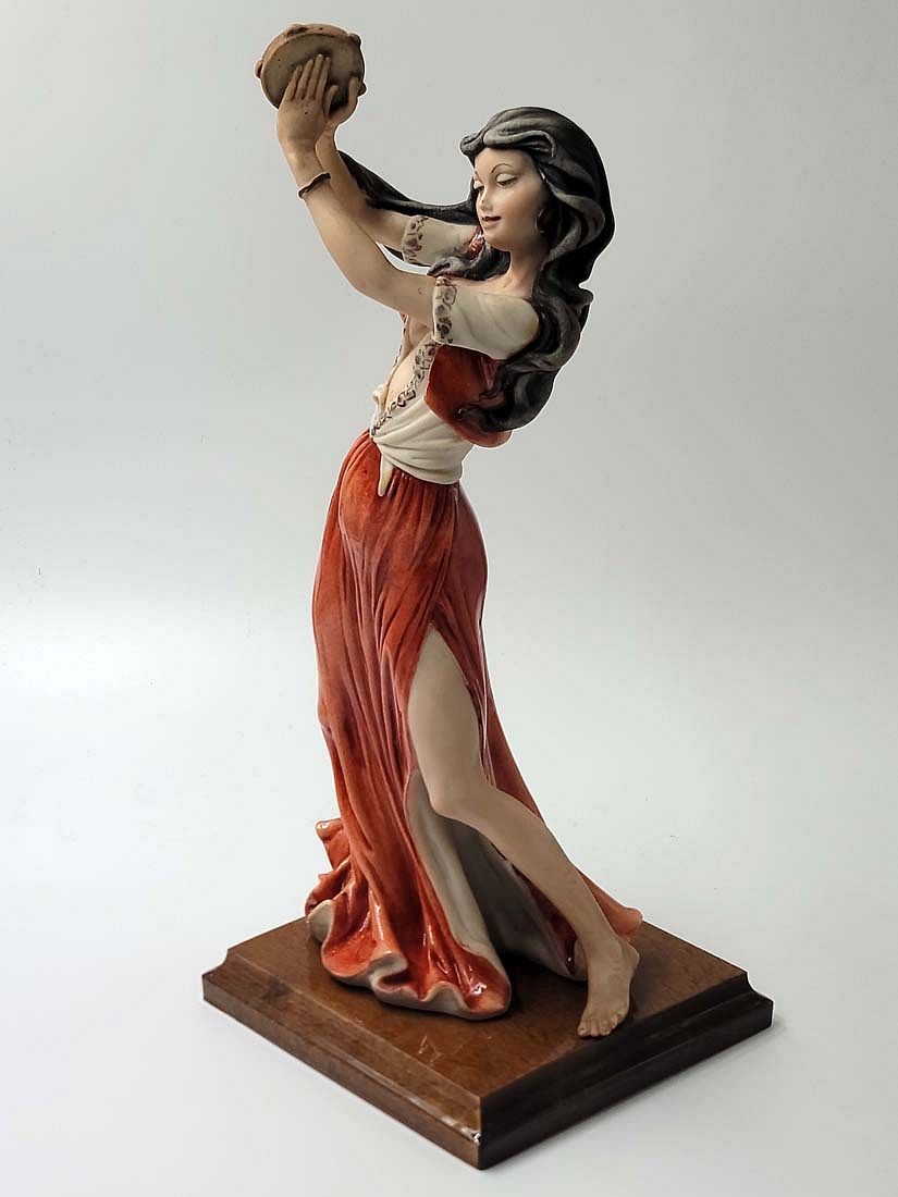 Artwork by Giuseppe Armani, Gypsy Tambourine Dancer, A Large Very Rare Capodimonte G. Armani Signed Sculpture, Made of hand painted porcelain figurine