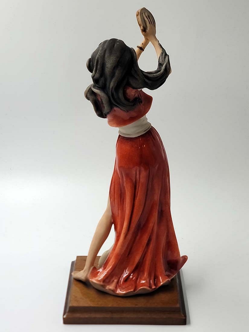 Artwork by Giuseppe Armani, Gypsy Tambourine Dancer, A Large Very Rare Capodimonte G. Armani Signed Sculpture, Made of hand painted porcelain figurine