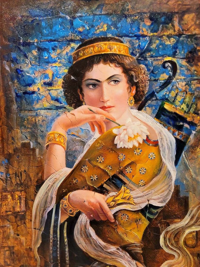 Artwork by Hojat Shakiba, Persian Oil On Canvas Of Great Cyrus's Wife ' Cassandane ' Signed By Hojat Shakiba, Made of oil on canvas