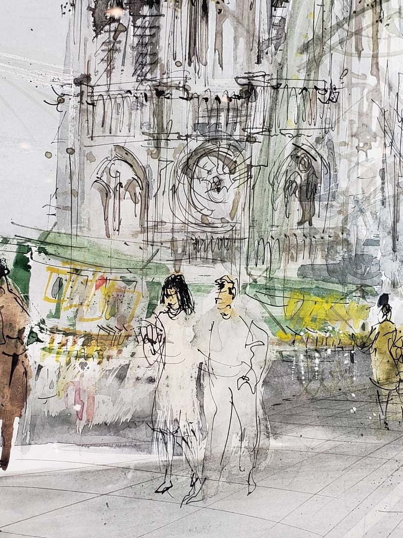 Artwork by Pierre Pages, Pierre Pages Watercolor of Notredame Signed, C. 1940's, Made of watercolor painting