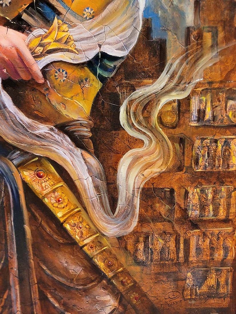 Artwork by Hojat Shakiba, Persian Oil On Canvas Of Great Cyrus's Wife ' Cassandane ' Signed By Hojat Shakiba, Made of oil on canvas
