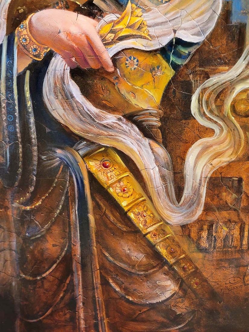 Artwork by Hojat Shakiba, Persian Oil On Canvas Of Great Cyrus's Wife ' Cassandane ' Signed By Hojat Shakiba, Made of oil on canvas