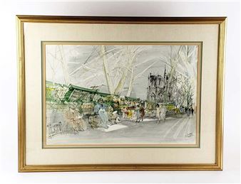 Pierre Pages Watercolor of Notredame Signed, C. 1940's - Pierre Pages