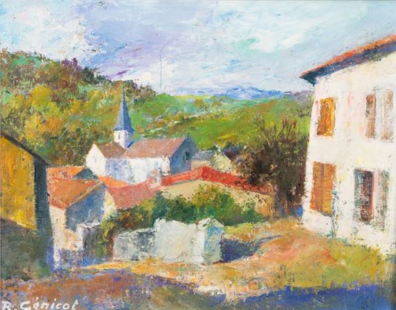 Landscape with bell tower by Robert Génicot