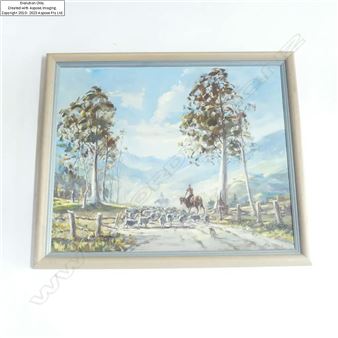 HENZE BOEHNKE 'MUSTERING NEATH THE GUMS BETWEEN MATAMATA AND CAMBRIDGE' OIL ON BOARD - Heinz Boehnke