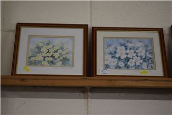 Elizabeth Myfanwy Clough - Two coloured prints of primroses and wild roses - Elizabeth Myfanwy Clough