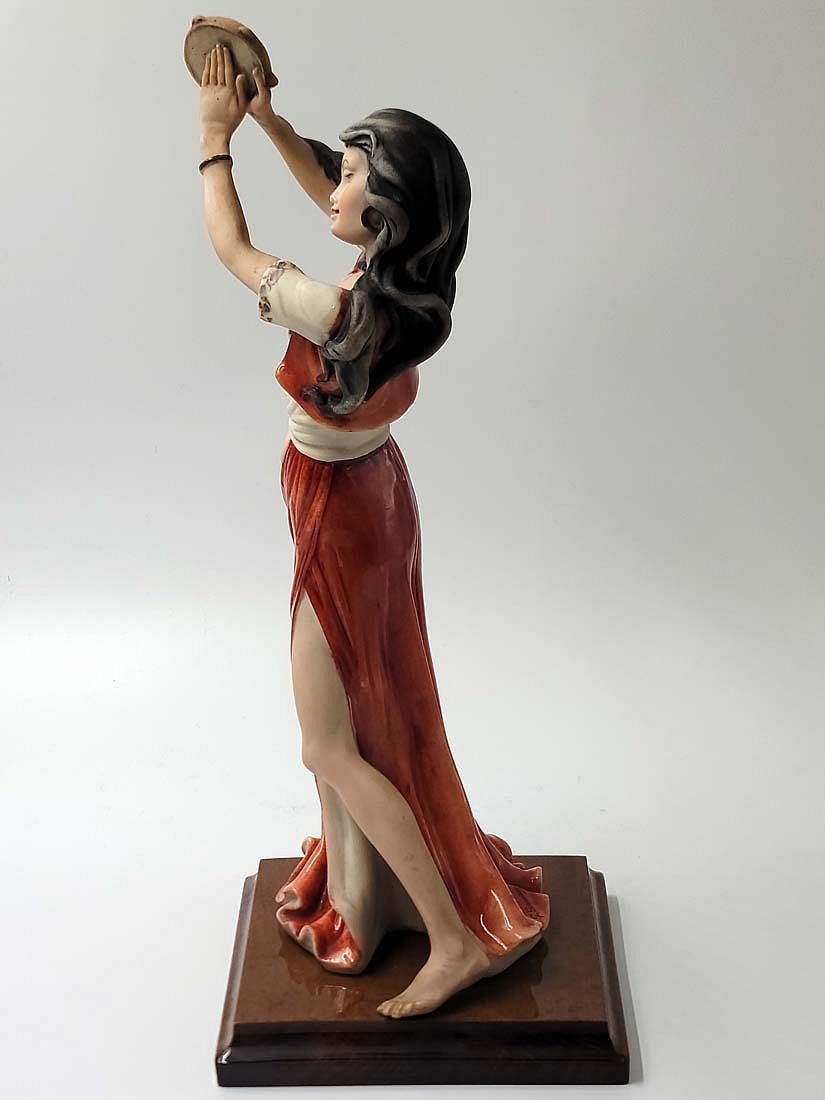 Artwork by Giuseppe Armani, Gypsy Tambourine Dancer, A Large Very Rare Capodimonte G. Armani Signed Sculpture, Made of hand painted porcelain figurine