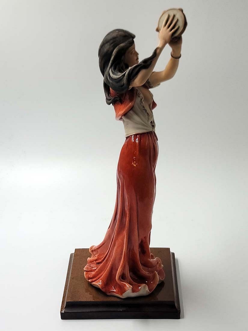 Artwork by Giuseppe Armani, Gypsy Tambourine Dancer, A Large Very Rare Capodimonte G. Armani Signed Sculpture, Made of hand painted porcelain figurine