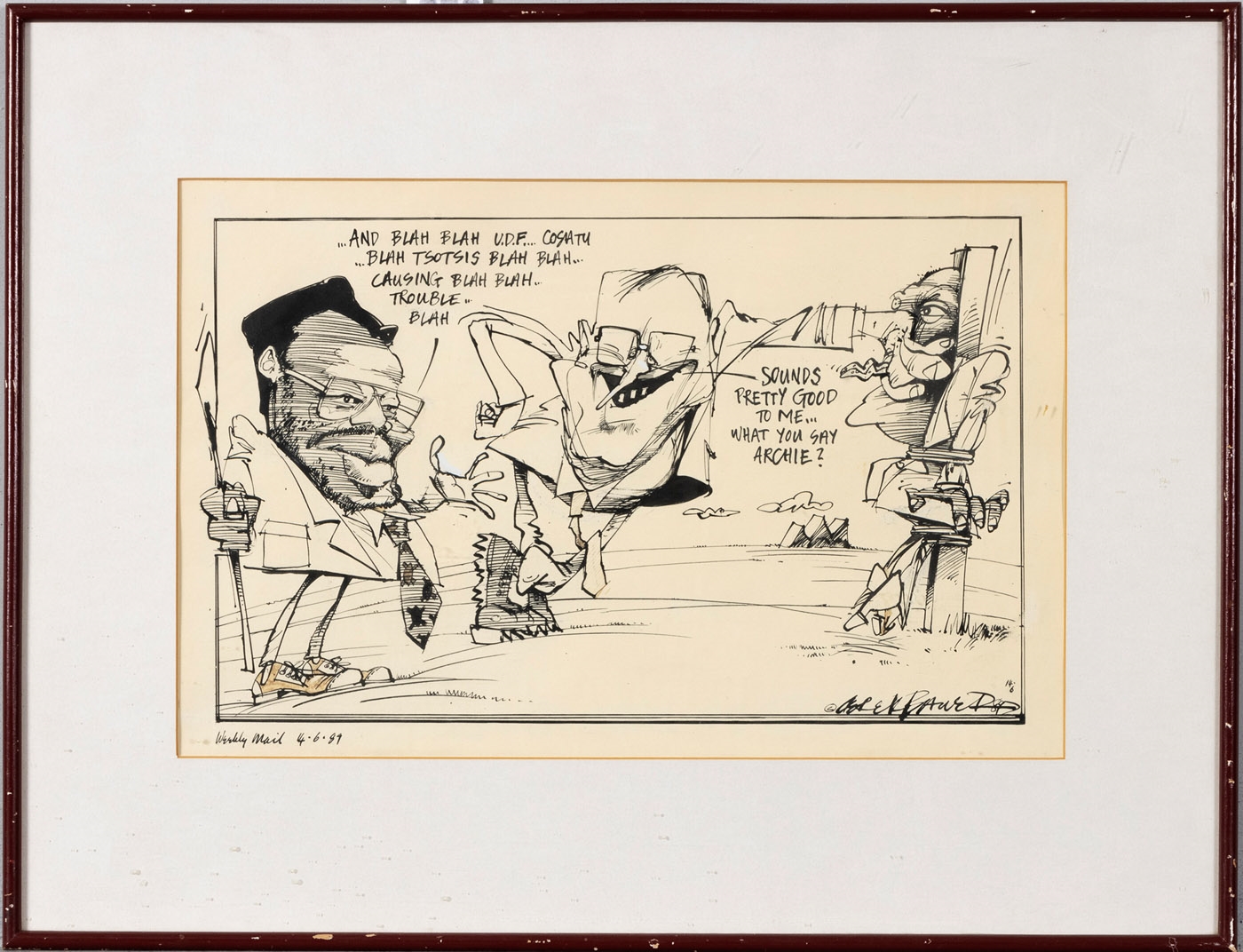 Artwork by Derek Bauer, Blah Blah Udf�Cosatu', Made of ink pen on paper