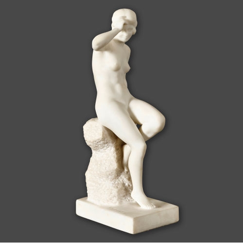 Artwork by Jean Léon Malsert, Femme assise, Made of Carrara-Marmor, gehauen