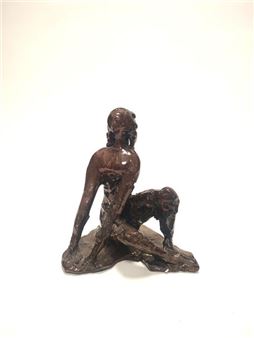 1980) Circa 1956 Crouching woman Brown glazed ceramic Signed, dated and located in Cortina H. 26 cm - Toni Furlan