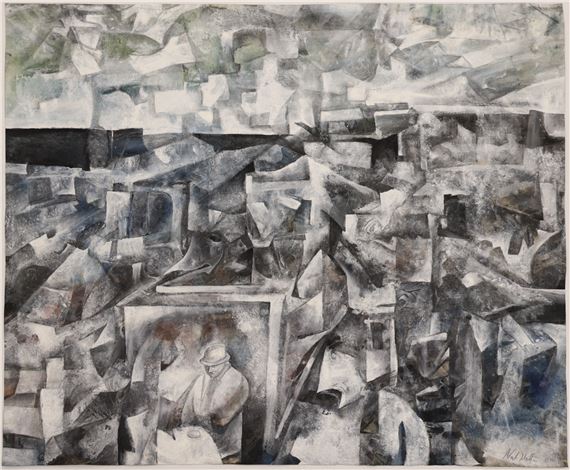 Neil Meitzler ''White Abstract with Man'' 1970 Casein on Paper