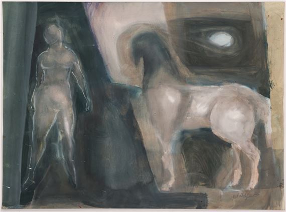 Neil Meitzler ''Woman and Horse'' 1955 Casein on Paper 22''x30