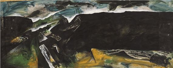 Neil Meitzler ''Dark Mountains'' 1965 Oil on Canvas 16''x37'' - Unstretched by Neil Meitzler, 1965
