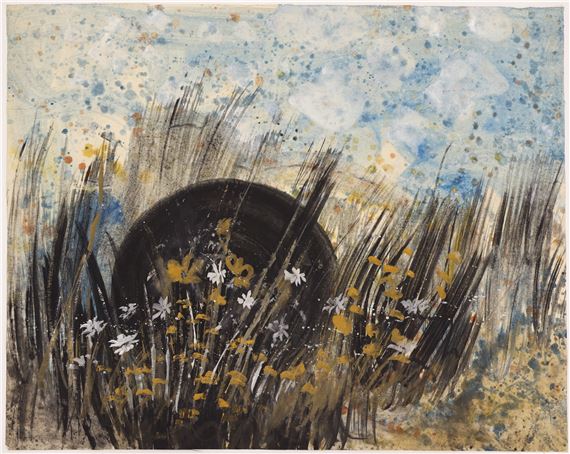 Neil Metizler ''Mystic Flowers & Moon'' 1958 Casein on Paper 21''x26.5 by Neil Meitzler, 1958