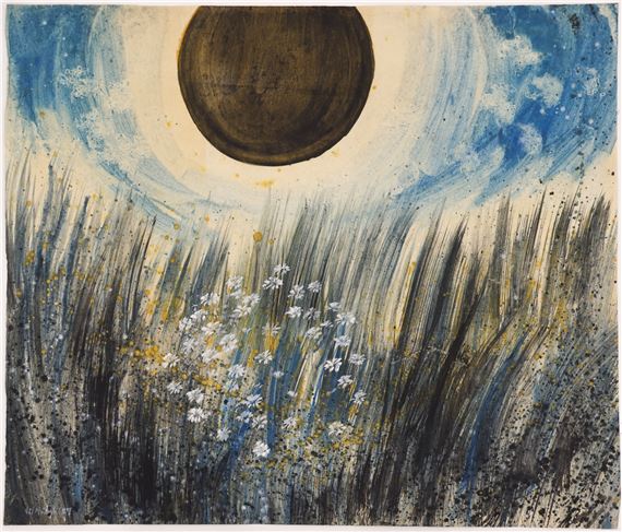 Neil Meitzler ''Mystic Flowers & Rising Moon'' 1959 Casein on Paper by Neil Meitzler, 1959