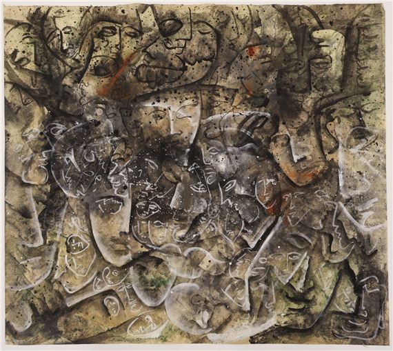 Neil Meitzler ''Mystic Faces'' 1962 Casein on Paper 24''x26.5 by Neil Meitzler, 1962