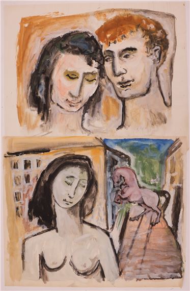 2pc Neil Meitzler 1957 Figurative Works Casein on Paper 28''x34'' Approx by Neil Meitzler, 1957