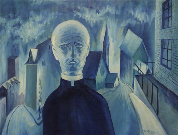 Neil Meitzler ''Two Themes on Immortality'' 1952 Oil on Canvas