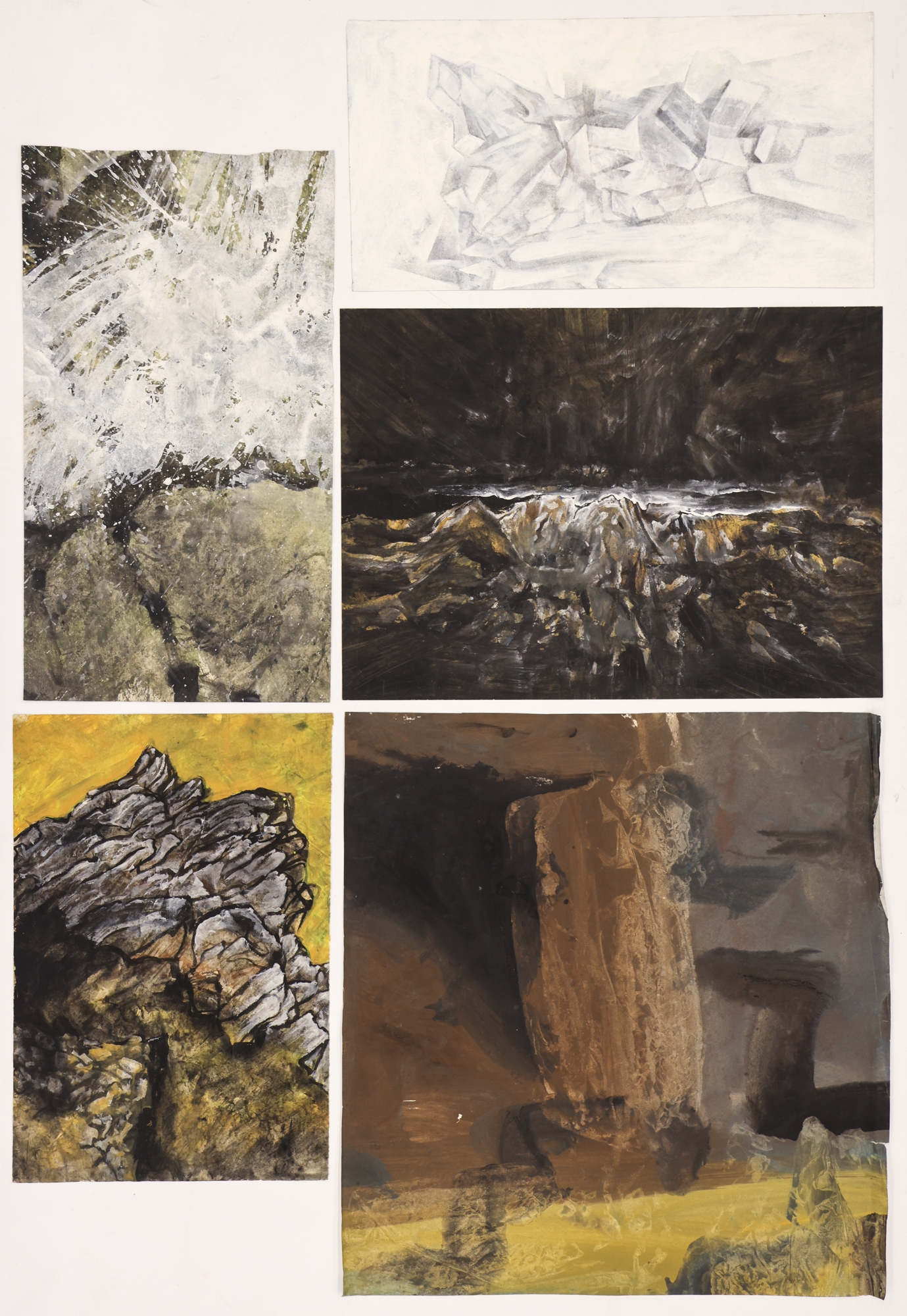 Artwork by Neil Meitzler, 5pc Neil Meitzler 1960's Abstract Paintings Casein on Paper, Made of Casein on Paper