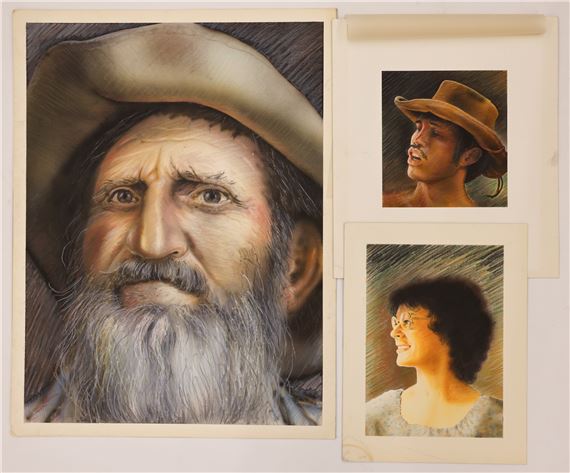 3pc Neil Meitzler Pastel Portrait Paintings 25''x19'' Largest - Unsigned