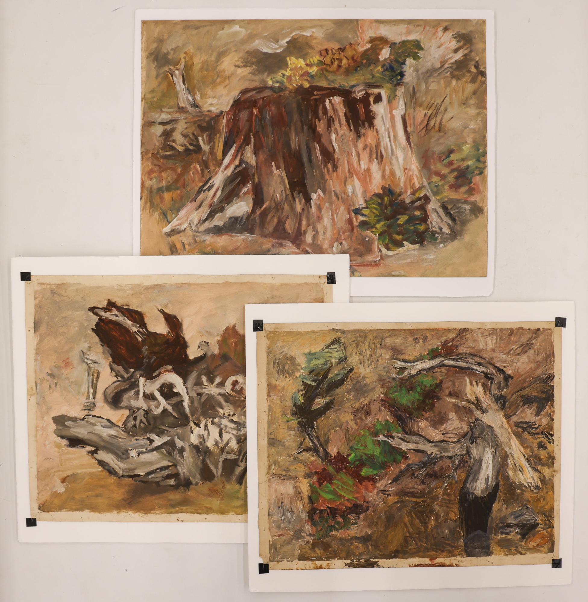 Arthur Runquist | 3pc Arthur Runquist ''Driftwood and Stump'' Oils on ...