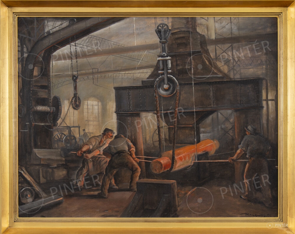 Artwork by Nándor Koroknay, Work At The Iron Factory Of Lenin Coal Works In Diósgyőr, Made of oil, canvas