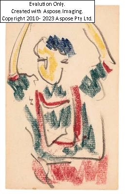 Artwork by Ernst Ludwig Kirchner, Bub mit erhobenen Armen (Boy with raised arms), Made of colored chalk, pencil on laid paper