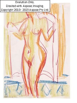 Stehender Akt mit Badetuch (Standing nude with bathing towel) by Ernst Ludwig Kirchner, circa 1927