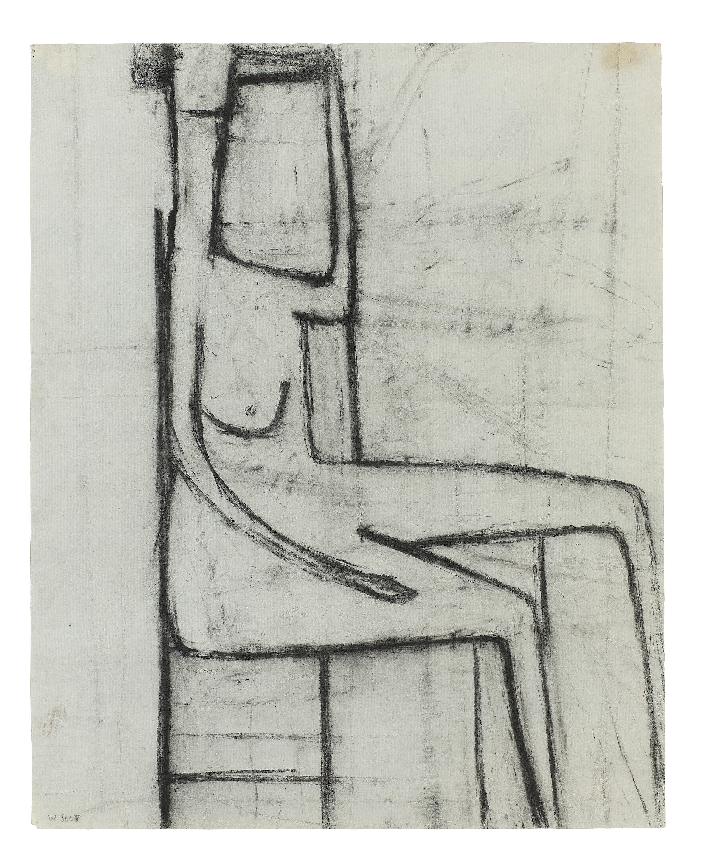 Artwork by William Scott, Seated Girl, Made of charcoal