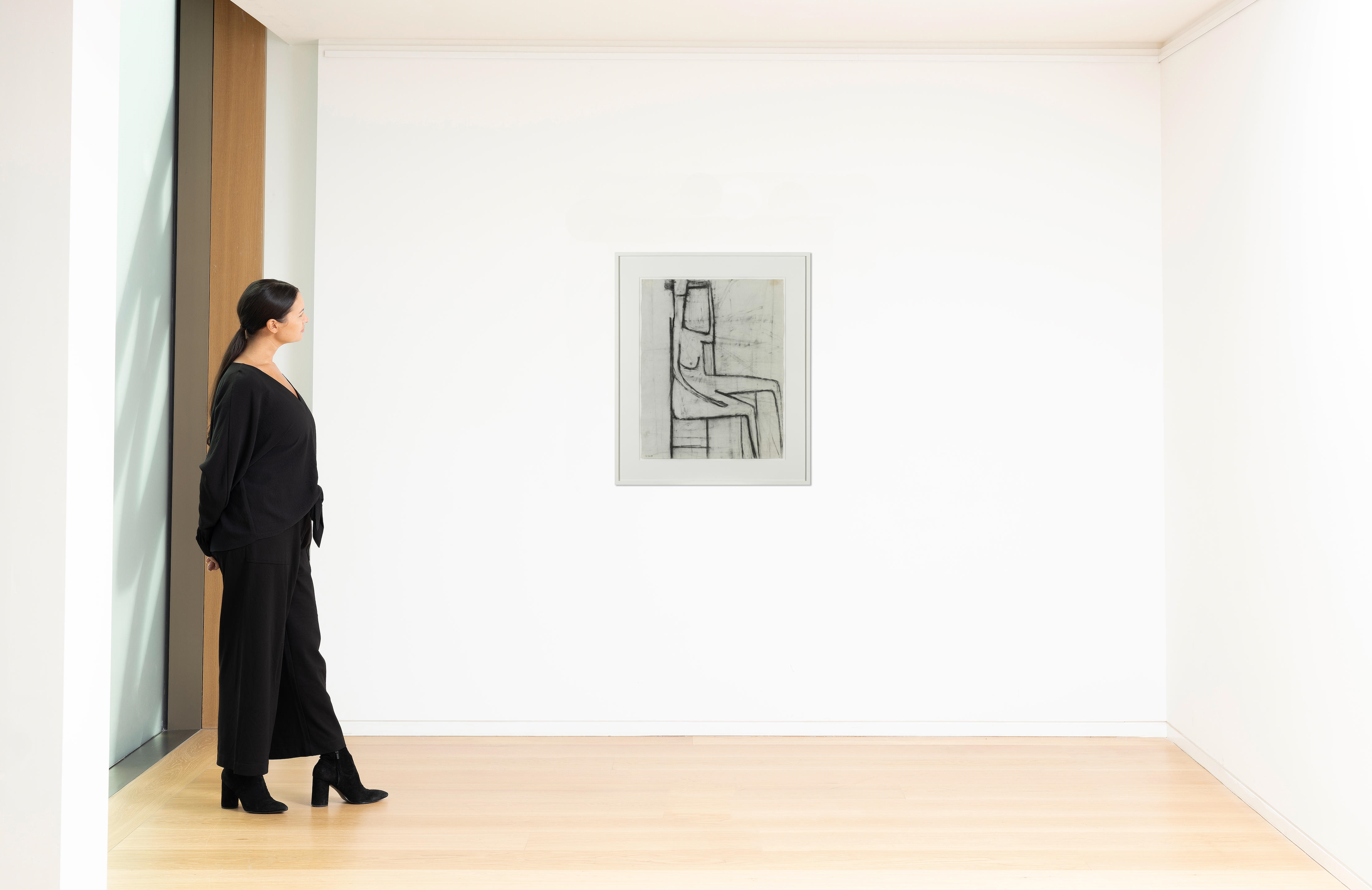 Artwork by William Scott, Seated Girl, Made of charcoal