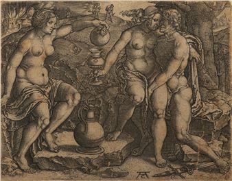 Allaert Claesz (Dutch, 1508-1555) After Lucas Van Leyden Engraving on Laid Paper &quot;Loth Et Ses Filles&quot;, H 2.8&quot; W 3.3 - Allaert Claesz