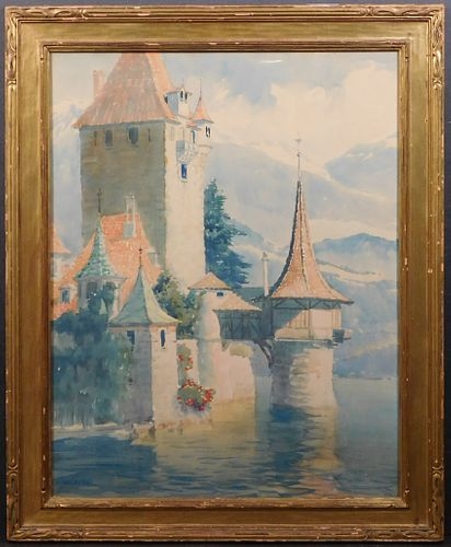 Artwork by Dee Beebe, Landscape with Castle, Made of Watercolor on paper