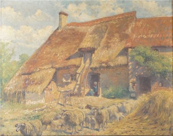 Tableau ancien huile sur toile octogonale portrait décoration campagne