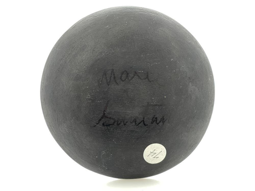 Artwork by Maria Montoya Martinez, Santana Roybal Martinez, MARIA MARTINEZ & SANTANA MARTINEZ SAN ILDEFONSO PUEBLO GUNMETAL PLATE, Made of black on black pottery