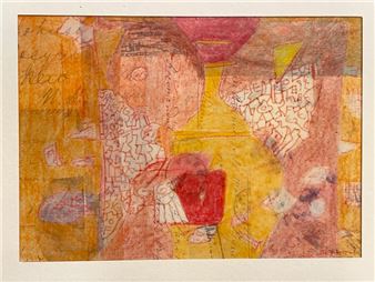 MORNAL (Fernand). "Joie au ciel. Ink, collage and colored pencil on paper, titled on the back, signed on the lower right corner, mounted under a white passe-partout. Size of mat: 30 x 40 cm; subject: 13.5 x 19 cm - Fernand Mornal